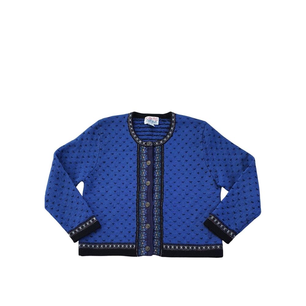Vintage Wonderful Tally-Ho Royal Blue 100% Boiled Wool Cardigan XL READ